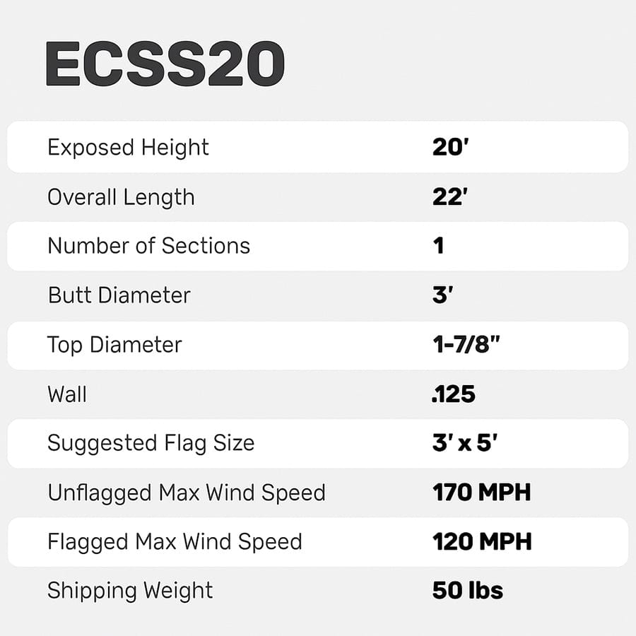 20 Ft One Piece Flagpole
