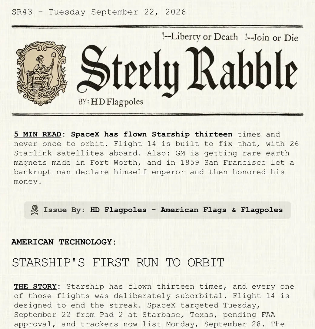 A recent issue of Steely Rabble, the American newsletter by HD Flagpoles