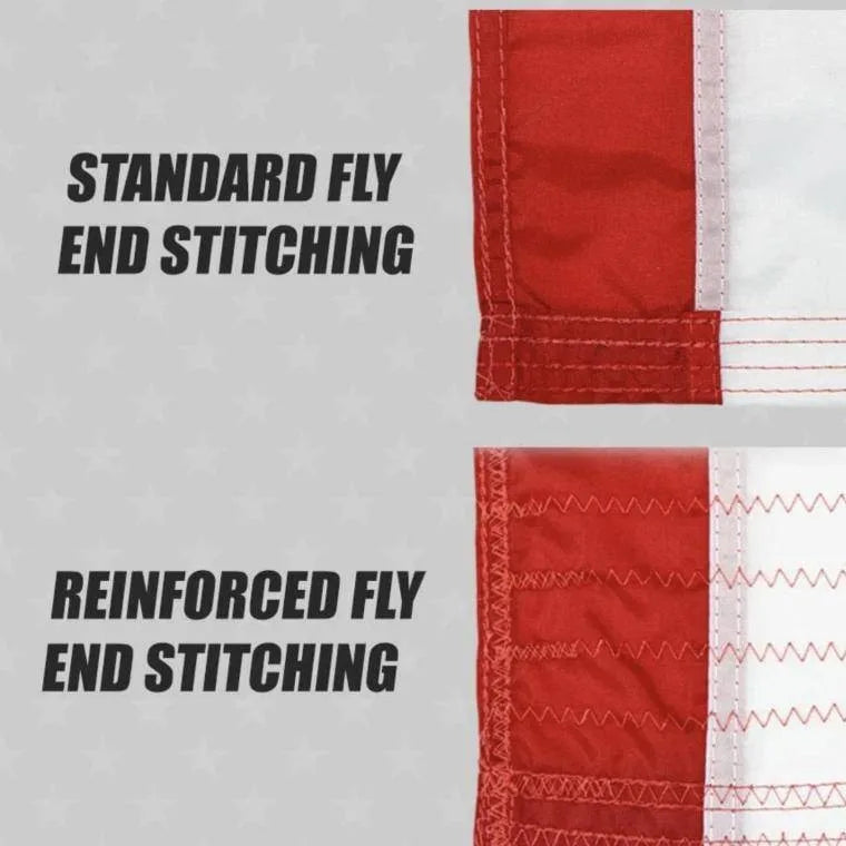 Standard fly end stitching next to our reinforced fly end stitching