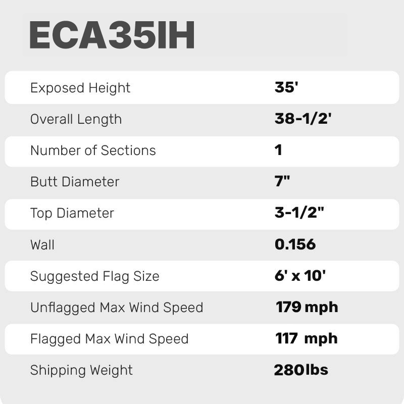 35 Ft CS Commercial Flagpole Internal Halyard