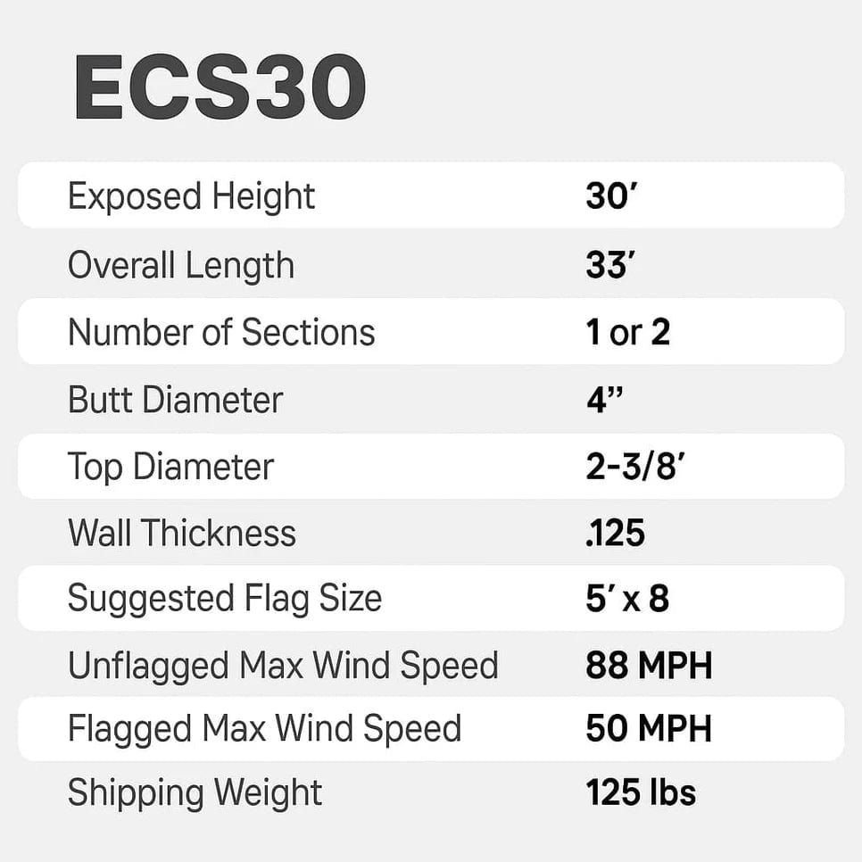 30 Ft One Piece Commercial Flagpole
