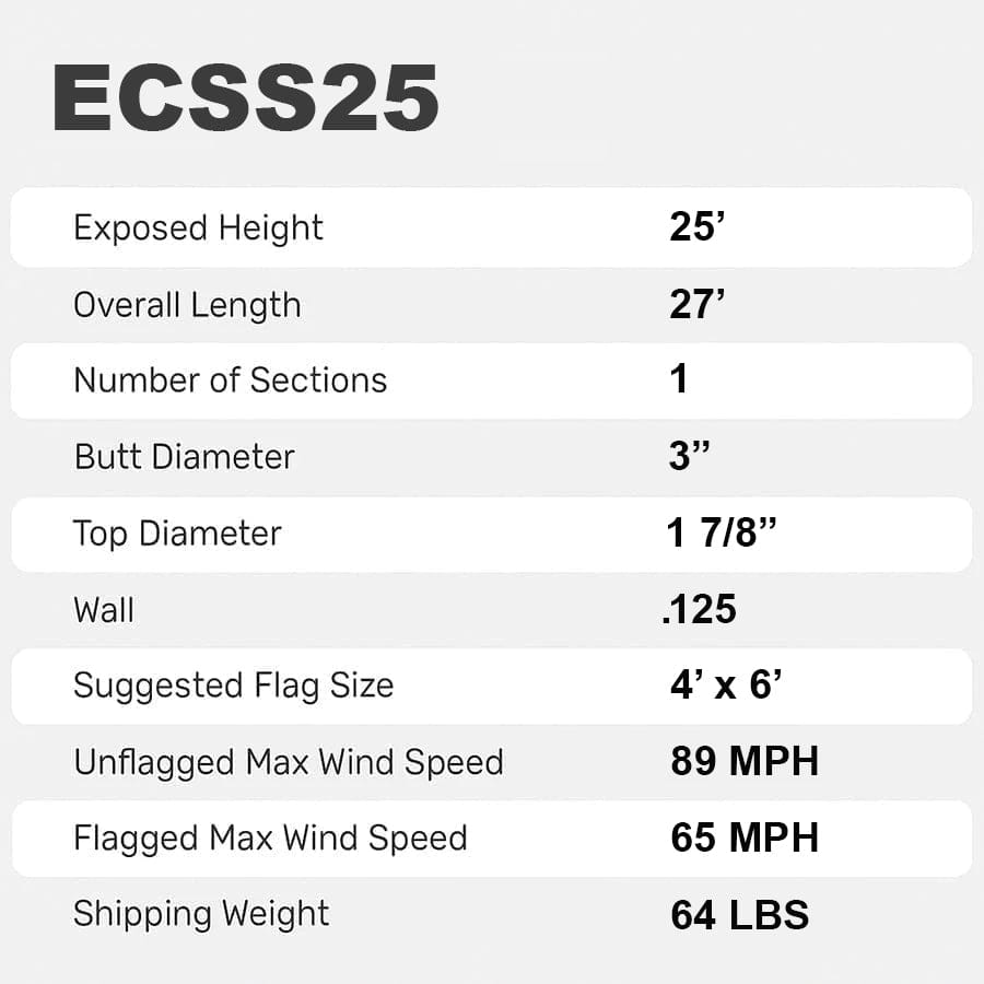 25 Ft One Piece Flagpole