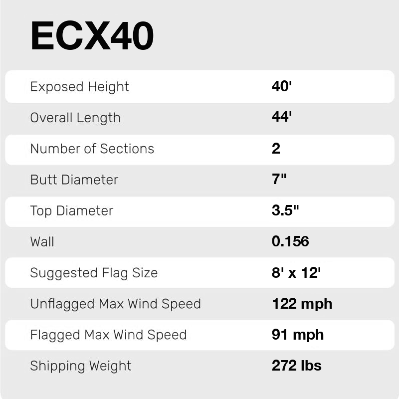 40 ft flag pole Commercial Select specifications