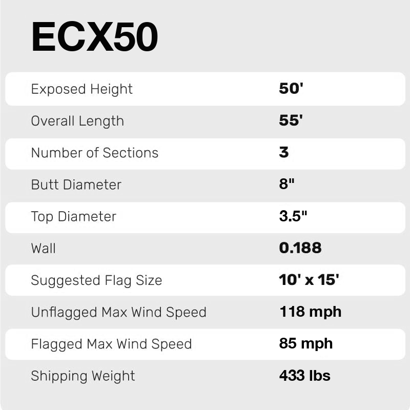 50 ft flag pole Commercial Select specifications