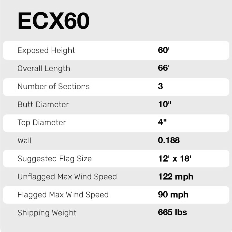 60 ft flag pole Commercial Select specifications