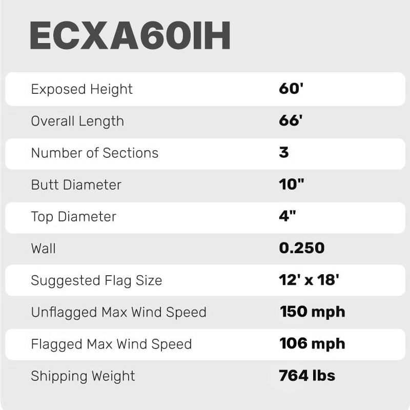 60 Ft CS Commercial Flagpole Internal Halyard