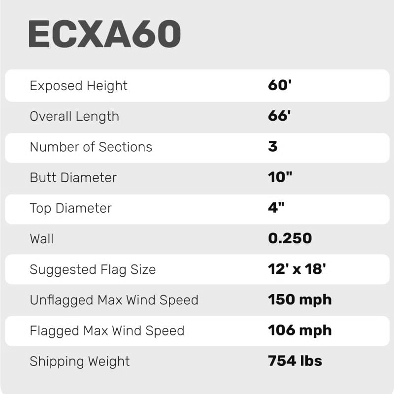 60 Ft CS Commercial Flagpole External Halyard