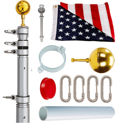 25' HD Telescoping Flagpole + X20 Solar Light