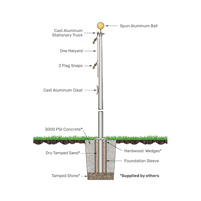 15' Tapered Aluminum Flagpole - One Piece