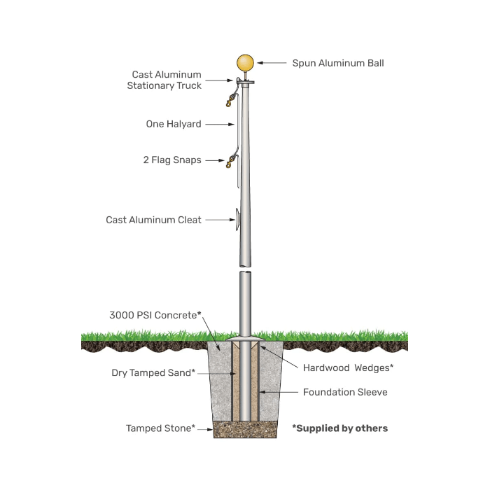 15' Residential Tapered Aluminum Flagpole - One Piece