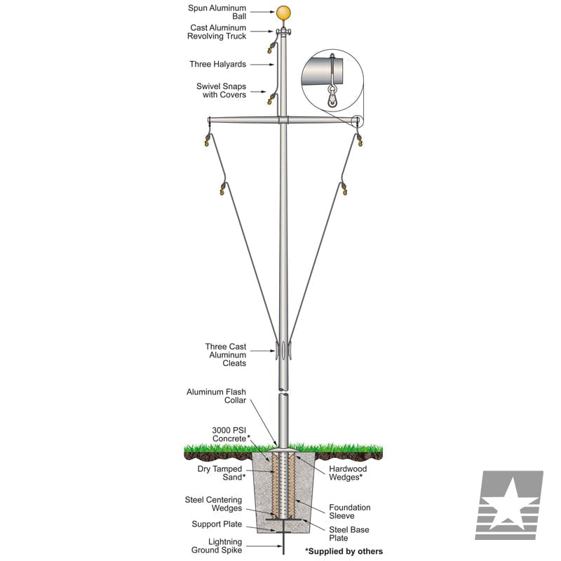 25' Nautical Flagpole with Yardarm