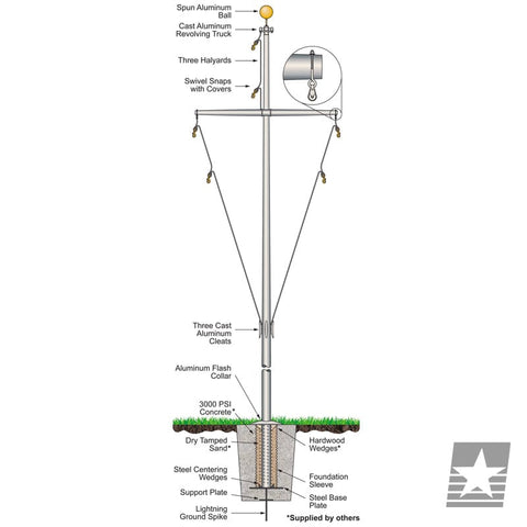 25' Nautical Flagpole with Yardarm – HD Flagpoles